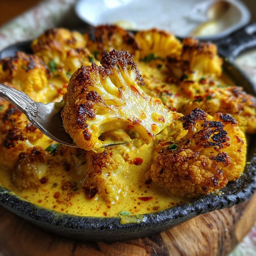 Im Ofen geschmorter Blumenkohl mit Kokos-Currysauce